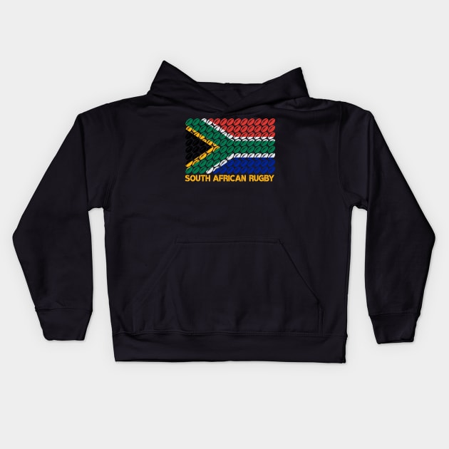 South Africa Flag Rugby Ball Pattern Kids Hoodie by BraaiNinja